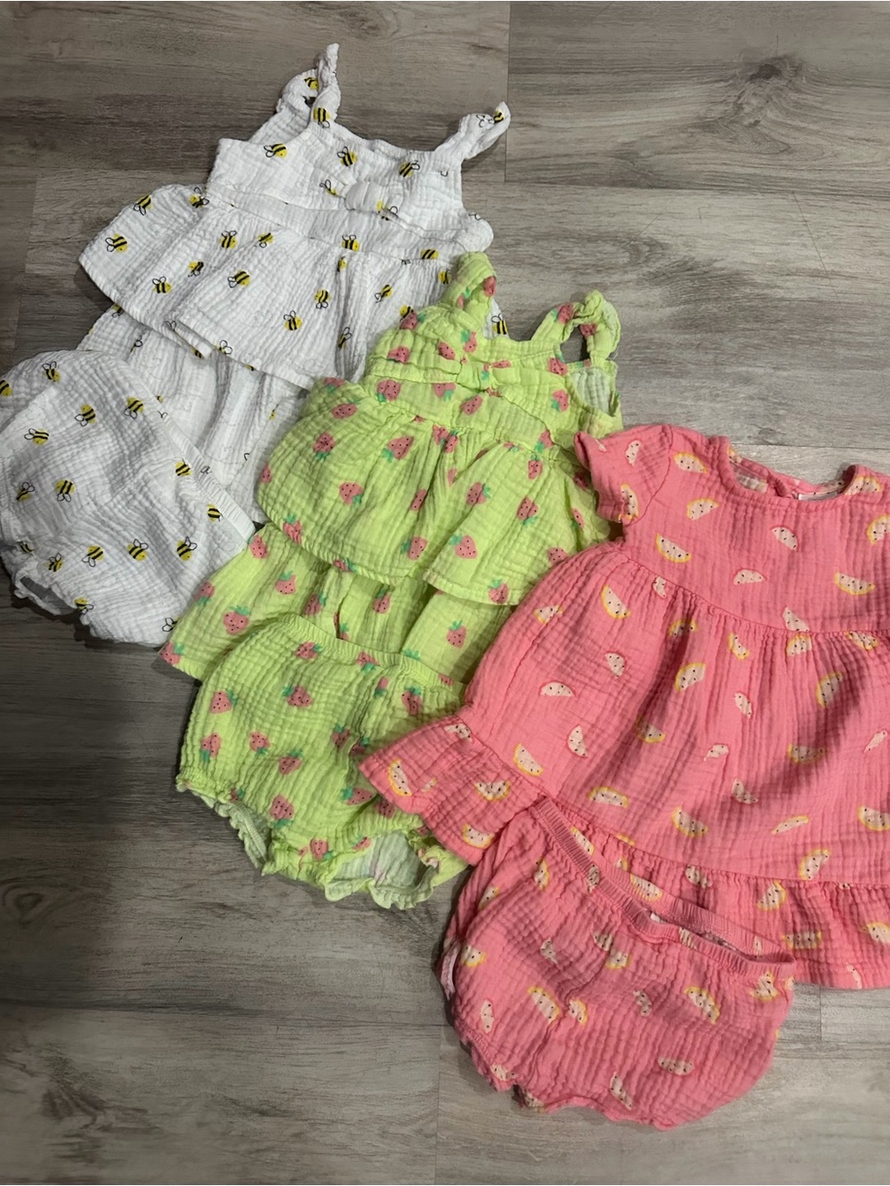 Koala Kids 3-Pack Matching Sets - White Bee, Lime Strawberry, Pink watermelon